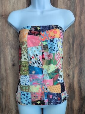 omighty Scrunch Back Patchwork Strapless Tube Top L          898A